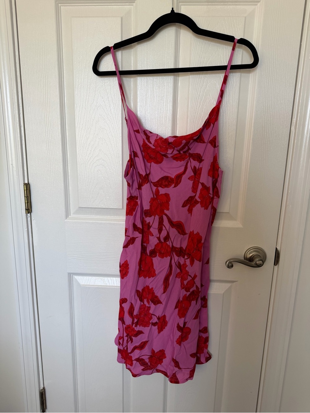 Olivaceous Pink Slip Dress with Red Floral Print